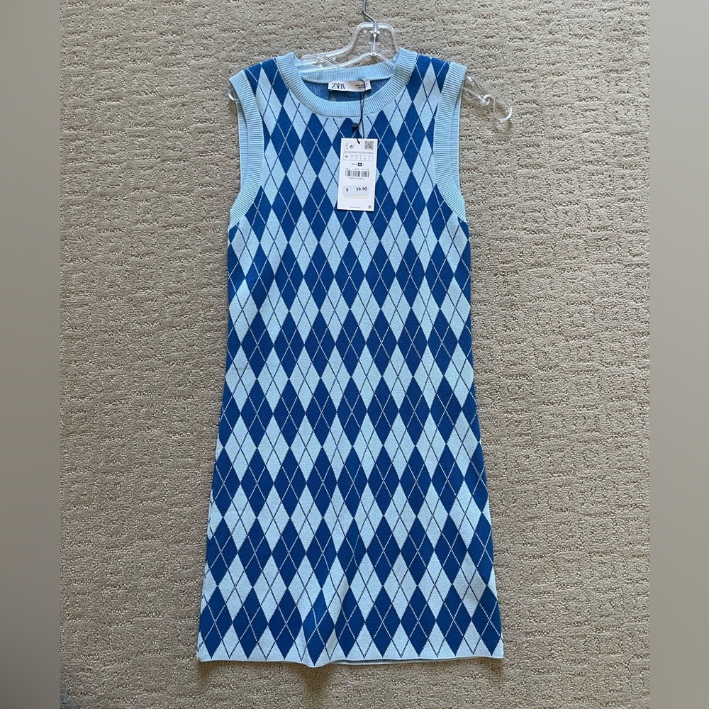Zara Blue Patterned Dress NWT